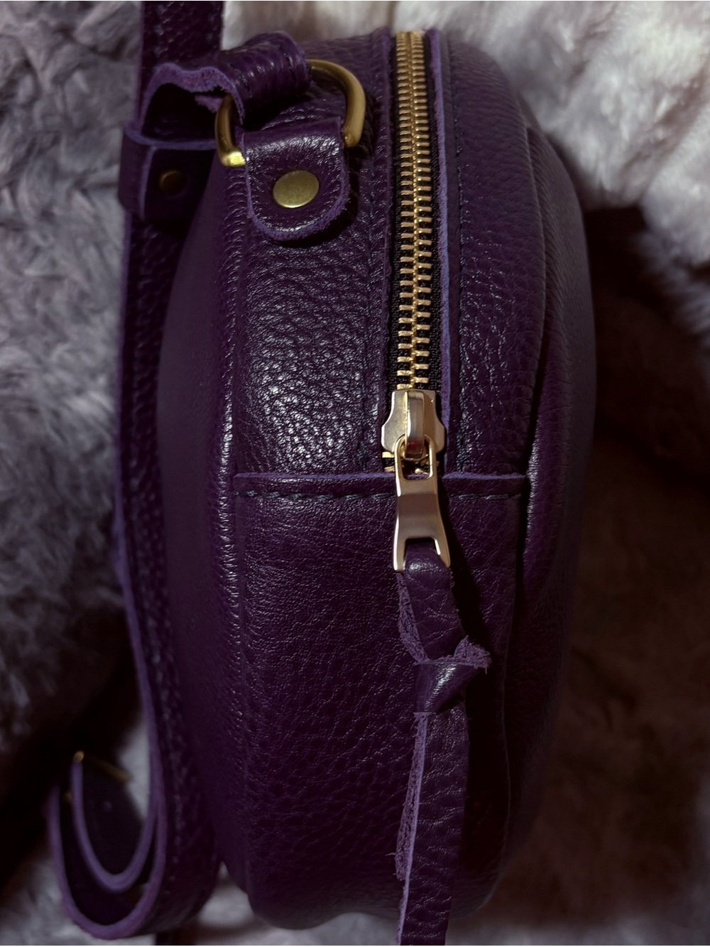 Portland Leather Group Round Crossbody Bag - Large - Deep Plum - Picture 3 of 7
